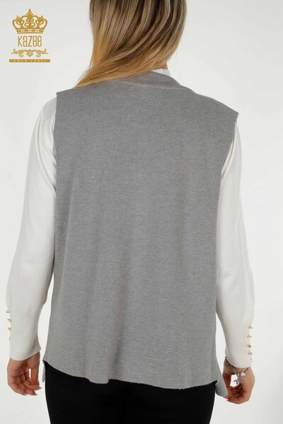 Wholesale Women's Vest Colored Stone Embroidered Gray - 30617 | KAZEE - Thumbnail