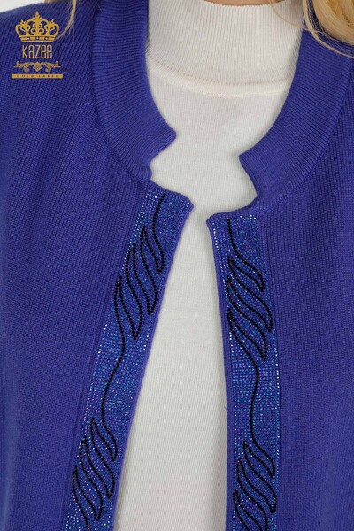 Wholesale Women's Vest Colored Stone Embroidered Indigo - 30617 | KAZEE - Thumbnail