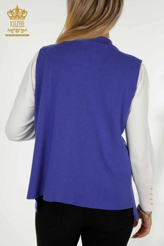 Wholesale Women's Vest Colored Stone Embroidered Indigo - 30617 | KAZEE