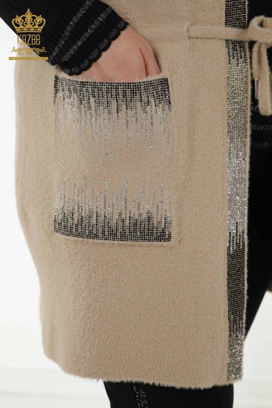 Wholesale Women's Vest Crystal Stone Embroidered Beige - 30247 | KAZEE