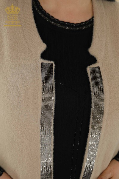 Wholesale Women's Vest Crystal Stone Embroidered Beige - 30247 | KAZEE - Thumbnail
