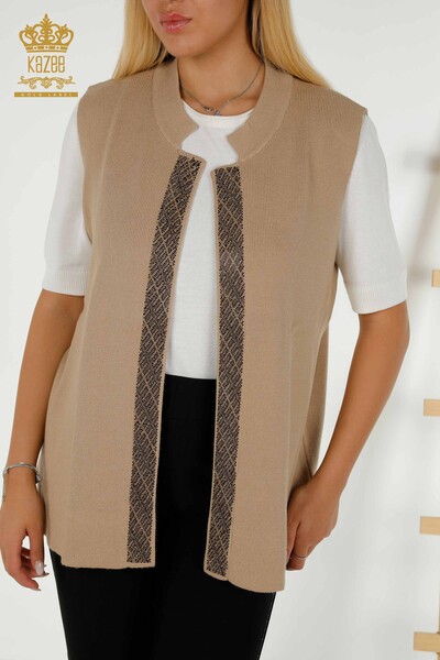 Wholesale Women's Vest Crystal Stone Embroidered Beige - 30609 | KAZEE - 2