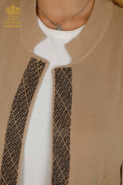 Wholesale Women's Vest Crystal Stone Embroidered Beige - 30609 | KAZEE - Thumbnail