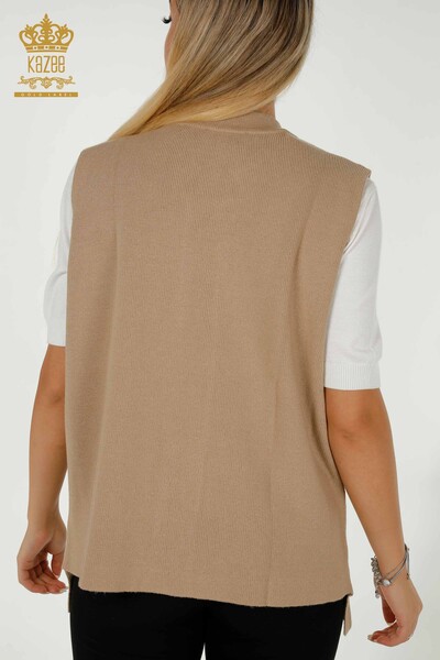 Wholesale Women's Vest Crystal Stone Embroidered Beige - 30609 | KAZEE - Thumbnail
