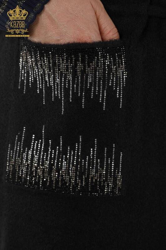 Wholesale Women's Vest Crystal Stone Embroidered Black - 30247 | KAZEE