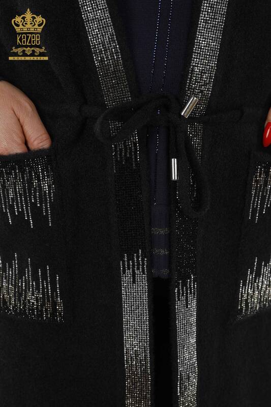 Wholesale Women's Vest Crystal Stone Embroidered Black - 30247 | KAZEE