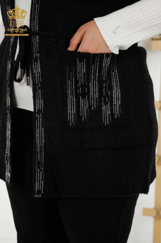Wholesale Women's Vest Crystal Stone Embroidered Black - 30495 | KAZEE