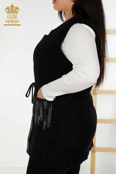 Wholesale Women's Vest Crystal Stone Embroidered Black - 30495 | KAZEE - Thumbnail