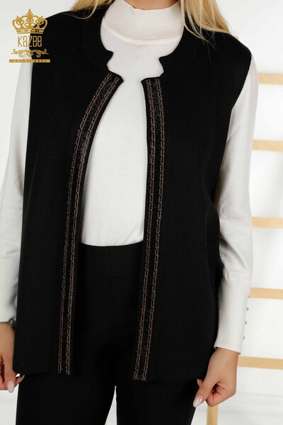 Wholesale Women's Vest Crystal Stone Embroidered Black - 30606 | KAZEE - Thumbnail