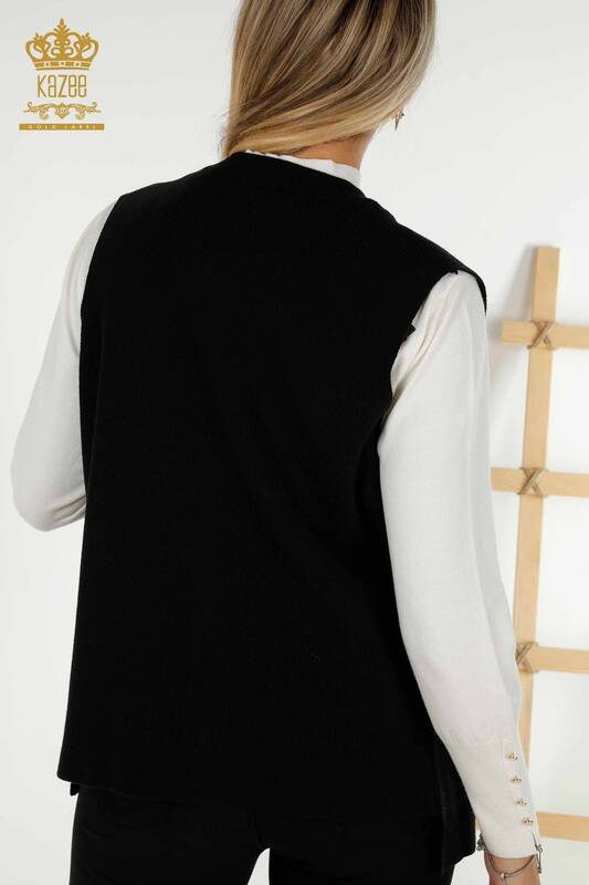 Wholesale Women's Vest Crystal Stone Embroidered Black - 30606 | KAZEE