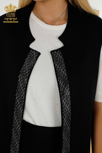 Wholesale Women's Vest Crystal Stone Embroidered Black - 30609 | KAZEE - Thumbnail