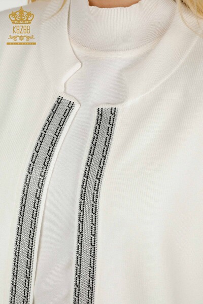 Wholesale Women's Vest Crystal Stone Embroidered Ecru - 30606 | KAZEE - Thumbnail