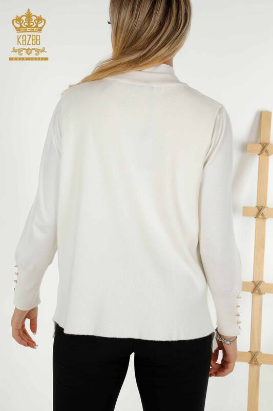 Wholesale Women's Vest Crystal Stone Embroidered Ecru - 30606 | KAZEE