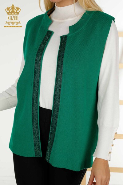 Wholesale Women's Vest Crystal Stone Embroidered Green - 30606 | KAZEE - Thumbnail