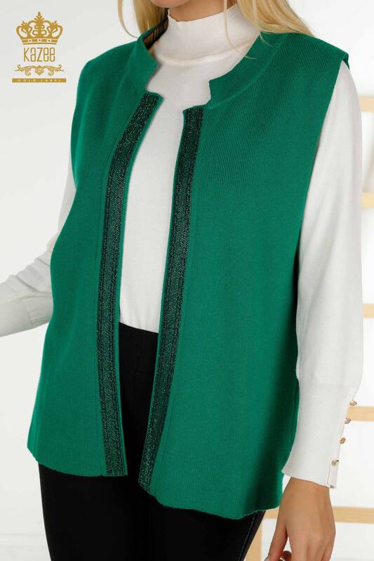 Wholesale Women's Vest Crystal Stone Embroidered Green - 30606 | KAZEE