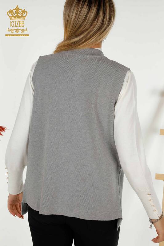Wholesale Women's Vest Crystal Stone Embroidered Gray - 30606 | KAZEE