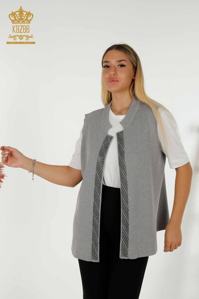 Wholesale Women's Vest Crystal Stone Embroidered Gray - 30609 | KAZEE - Thumbnail