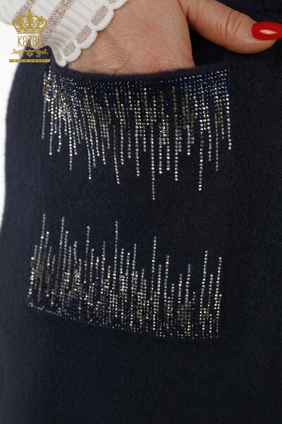 Wholesale Women's Vest Crystal Stone Embroidered Navy Blue - 30247 | KAZEE - Thumbnail