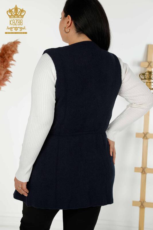 Wholesale Women's Vest Crystal Stone Embroidered Navy Blue - 30495 | KAZEE