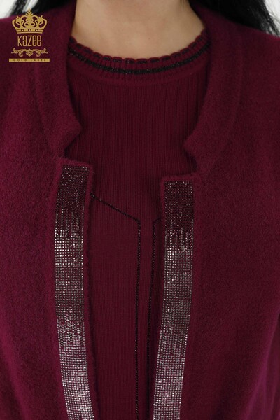 Wholesale Women's Vest Crystal Embroidered Purple - 30247 | KAZEE - Thumbnail