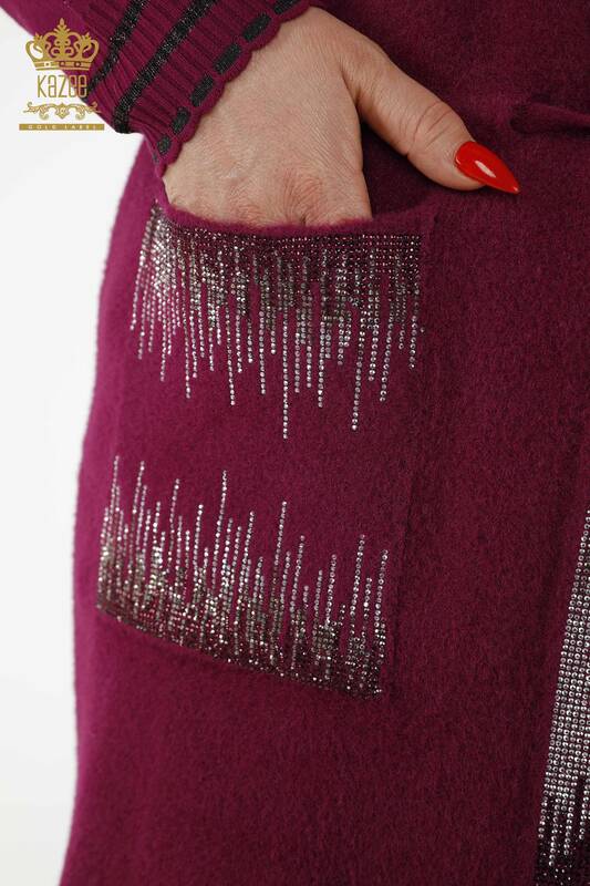 Wholesale Women's Vest Crystal Embroidered Purple - 30247 | KAZEE