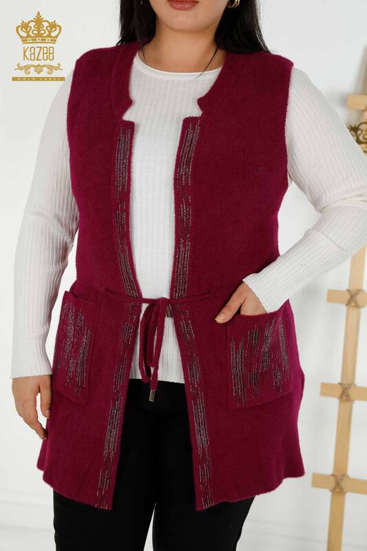 Wholesale Women's Vest Crystal Embroidered Purple - 30495 | KAZEE