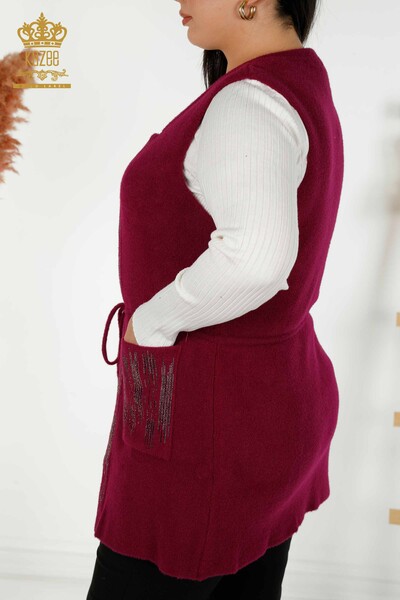 Wholesale Women's Vest Crystal Embroidered Purple - 30495 | KAZEE - Thumbnail