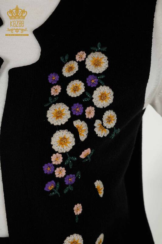 Wholesale Women's Vest Daisy Embroidered Black - 16816 | KAZEE
