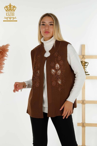 Wholesale Women's Vest - Floral Pattern - Brown - 30581 | KAZEE - Thumbnail