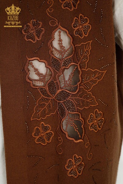 Wholesale Women's Vest - Floral Pattern - Brown - 30581 | KAZEE - Thumbnail