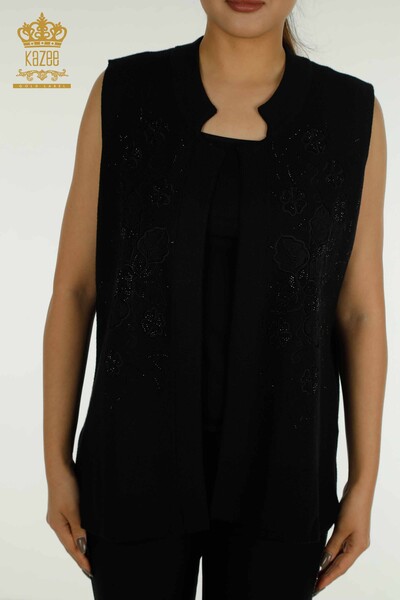 Kazee - Wholesale Women's Vest Floral Embroidered Black - 30628 | KAZEE (1)