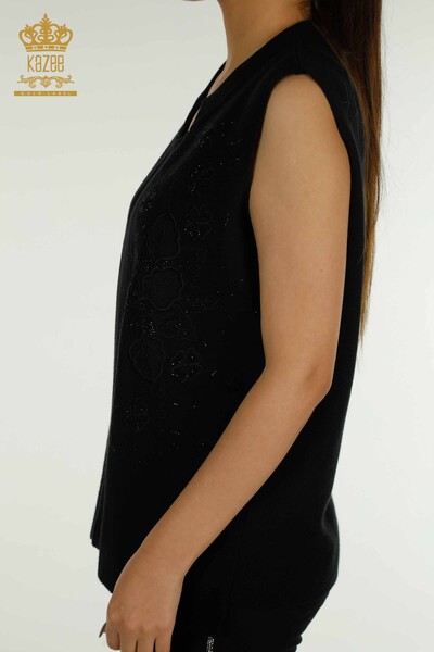 Wholesale Women's Vest Floral Embroidered Black - 30628 | KAZEE - Thumbnail