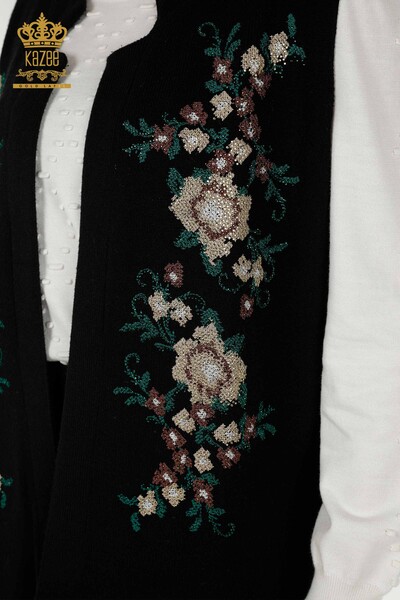 Wholesale Women's Vest Floral Embroidered Black - 30644 | KAZEE - Thumbnail