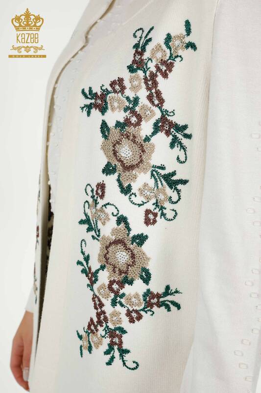 Wholesale Women's Vest Floral Embroidered Ecru - 30644 | KAZEE