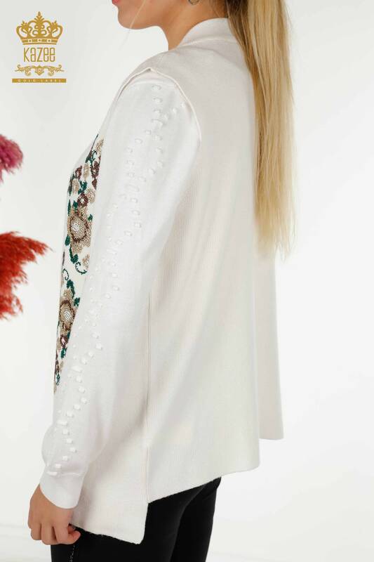 Wholesale Women's Vest Floral Embroidered Ecru - 30644 | KAZEE