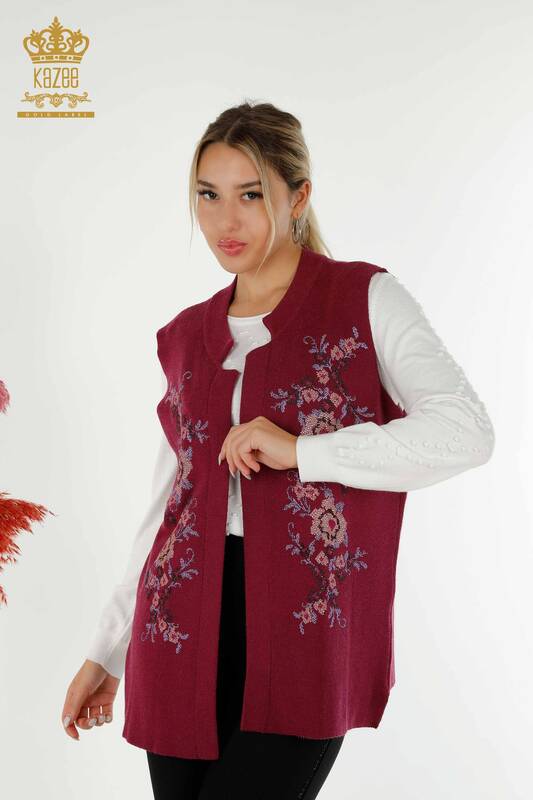 Wholesale Women's Vest Floral Embroidered Lilac - 30644 | KAZEE