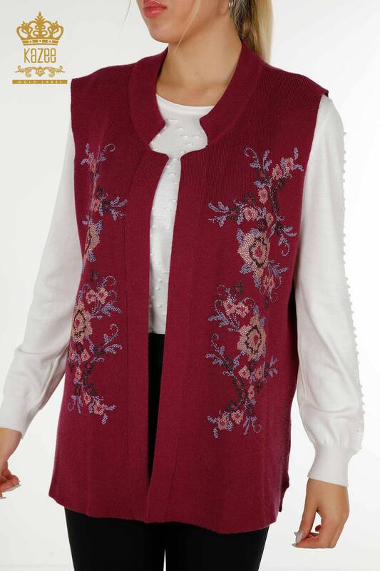 Wholesale Women's Vest Floral Embroidered Lilac - 30644 | KAZEE