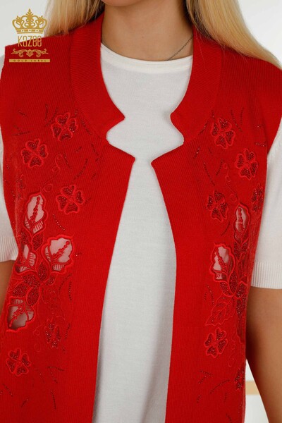 Wholesale Women's Vest Floral Embroidered Red - 30628 | KAZEE - Thumbnail