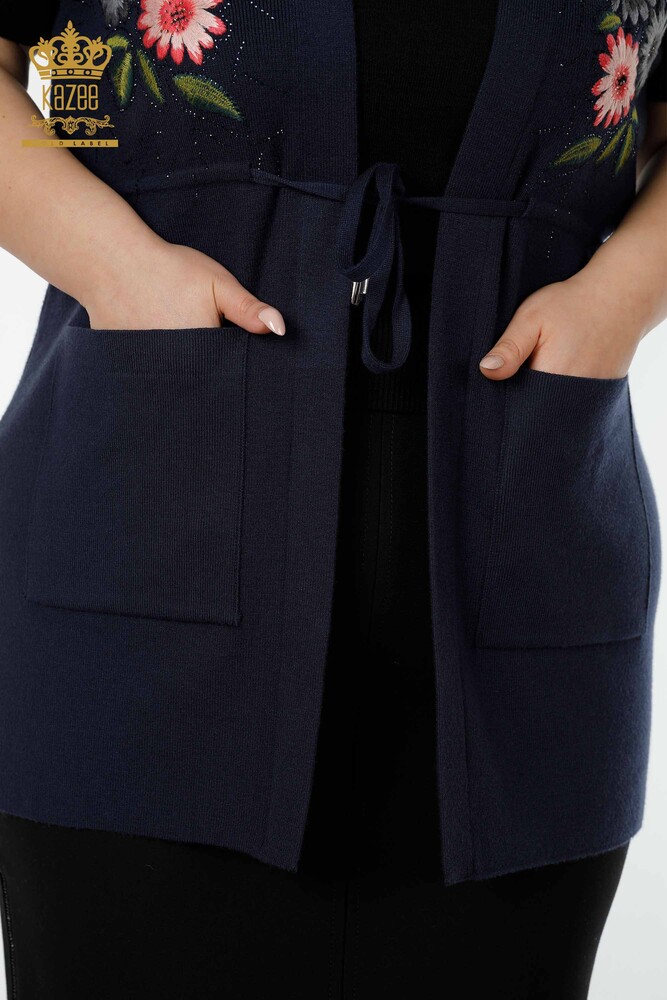 Wholesale Women's Vest Floral Patterned Navy Blue - 16804 | KAZEE - 6