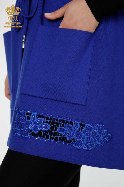 Wholesale Women's Vest Flower Patterned Sax - 16813 | KAZEE - Thumbnail