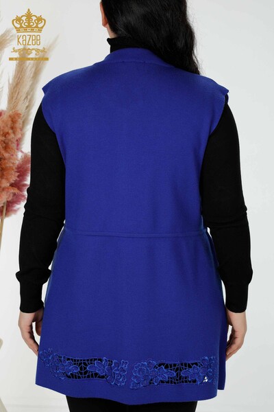 Wholesale Women's Vest Flower Patterned Sax - 16813 | KAZEE - Thumbnail