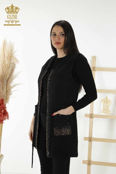 Wholesale Women's Vest - Leopard Stone Embroidered - Black - 30245 | KAZEE - Thumbnail