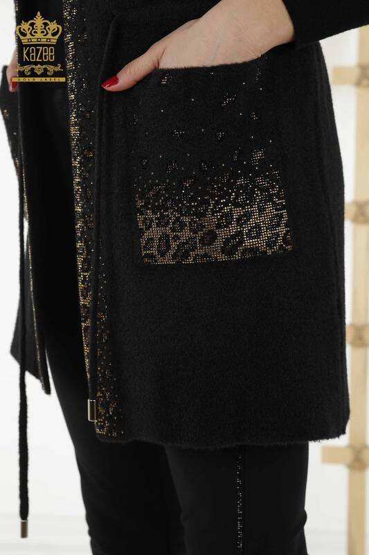 Wholesale Women's Vest - Leopard Stone Embroidered - Black - 30245 | KAZEE