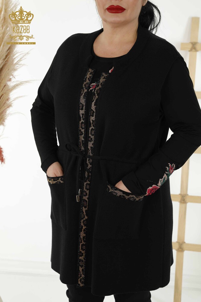 Wholesale Women's Vest - Leopard Stone Embroidered - Black - 30261 | KAZEE - 2