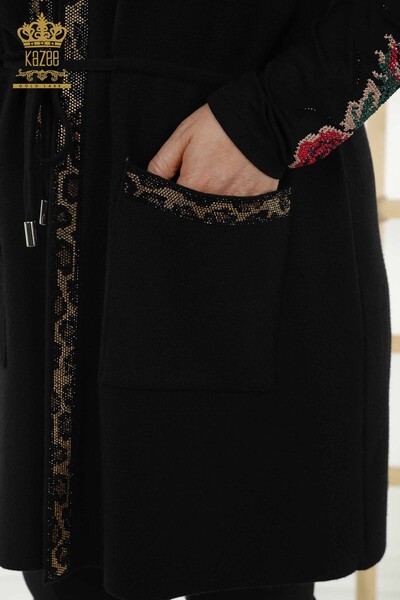 Wholesale Women's Vest - Leopard Stone Embroidered - Black - 30261 | KAZEE - Thumbnail