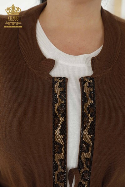 Wholesale Women's Vest - Leopard Stone Embroidered - Brown - 30261 | KAZEE - Thumbnail