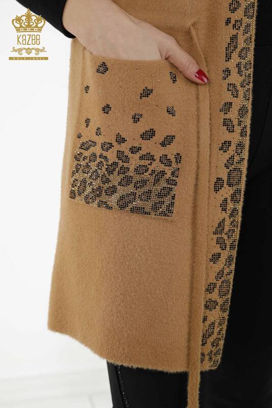 Wholesale Women's Vest - Leopard Stone Embroidered - Camel Color - 30245 | KAZEE