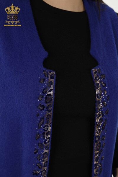Wholesale Women's Vest - Leopard Stone Embroidered - Dark Blue - 30245 | KAZEE - Thumbnail
