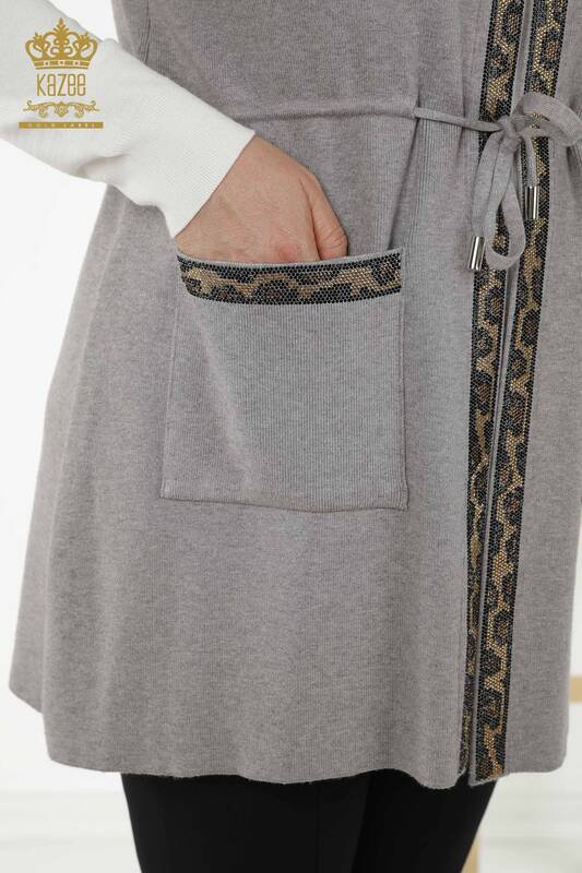 Wholesale Women's Vest - Leopard Stone Embroidered - Gray - 30261 | KAZEE