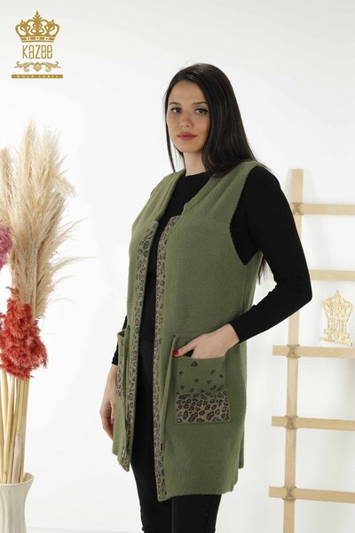 Wholesale Women's Vest - Leopard Stone Embroidered - Khaki - 30245 | KAZEE - Thumbnail